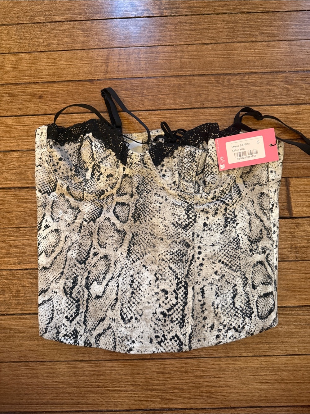 Edikted Snake-Print Lace-Up Cami in Black and Cream